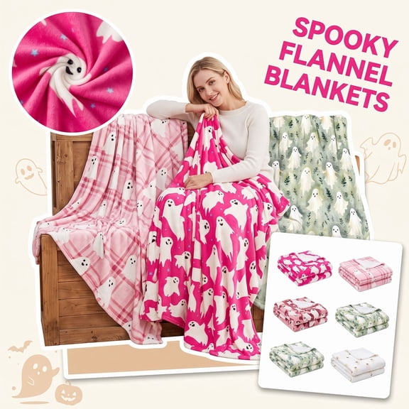 Halloween Ghost Print Flannel Throw Blanket 39.4 x 51.2 Inch for Couch Bedroom Decoration, Soft Lightweight Decorative Blanket for Seasonal Home Comfort, 1Pack A