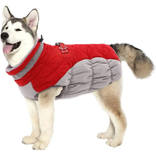 Chaqueta impermeable y cálida para perros pequeños, medianos y grandes, ropa reflectante para mascotas para clima frío, chaleco resistente al viento con forro polar y arnés, XL