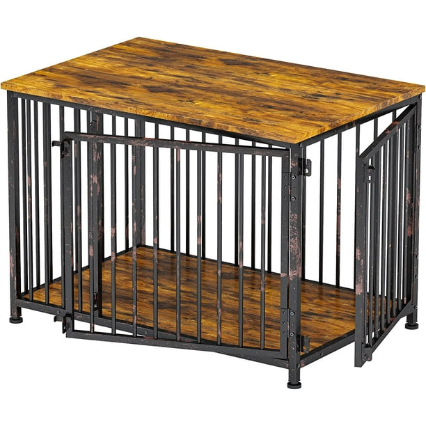 AMUZER Medium Dog Crate with Powder Coated Metal Frame, Wooden Cage