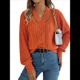 thumbnail image 3 of Suéter Informal de Cuello en V Ahuecado para Mujer, Suéter de Punto de Larga, Suéteres Superiores. Color Naranja XL, 3 of 10