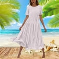 thumbnail image 2 of Womens Casual Dresses for Summer Short Sleeve Crewneck Flare Long Dress Loose Flowy Beach Sundress, 2 of 7