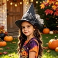 thumbnail image 6 of Quealent Kids Witch Hat Girls Lace Halloween Hat for kids Youth Teens Halloween Decorations Party (Black, One Size), 6 of 7