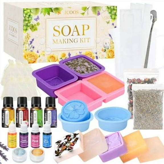 Soap Making Kit, Soap Making Kit for Adults and Kids, Soap Making Supplies - Melt and Pour Soap Base, Soap Mold, Soap Colorant, Fragrances, Dried Flowers, Glitter, Kids Craft Diy Kits for Adults