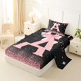 thumbnail image 2 of Manfei Kawaii Bow Personalized Initial A Twin Sheet Sets 3pcs for Girls,Gradient Glitter Print Bedding for Kids Teens,Ultra Soft Home Decor, 2 of 5
