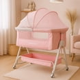 thumbnail image 2 of Cuna Plegable para Bebe con Mosquitero y Mecedora de Estructura de Acero Desmontable - Moises Colecho Cambiador de Altura Ajustable Multifuncional y Ruedas con Freno Rosa, 2 of 5