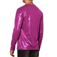 thumbnail image 3 of Camiseta metálica INSPIRE CHIC de manga larga para hombres, camiseta brillante para discoteca, color rojo rosa, talla S, 3 of 5