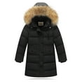 thumbnail image 2 of Fesfesfes Kids Winter Hooded Parka Jacket Mid Length Coat with Large Collar Windproof Warm Thickened Down Filled Outerwear for Children Boys Girls(Black,3-4 Years), 2 of 9