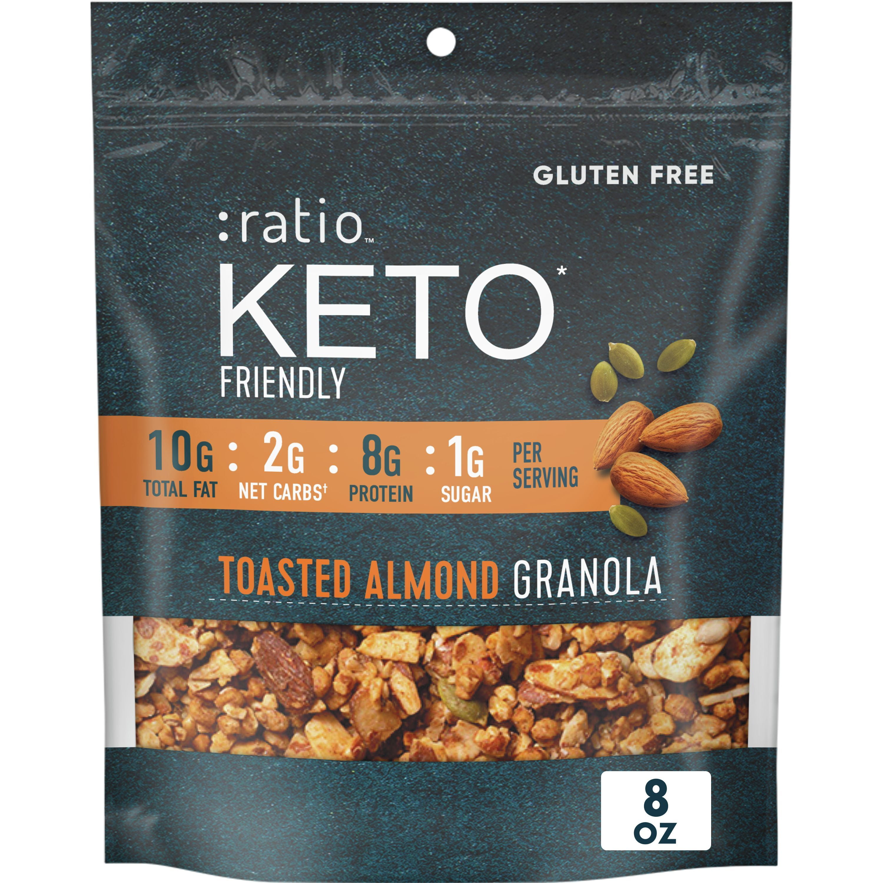 ratio Keto Friendly Toasted Almond Granola Cereal, 8 OZ Cereal Bag