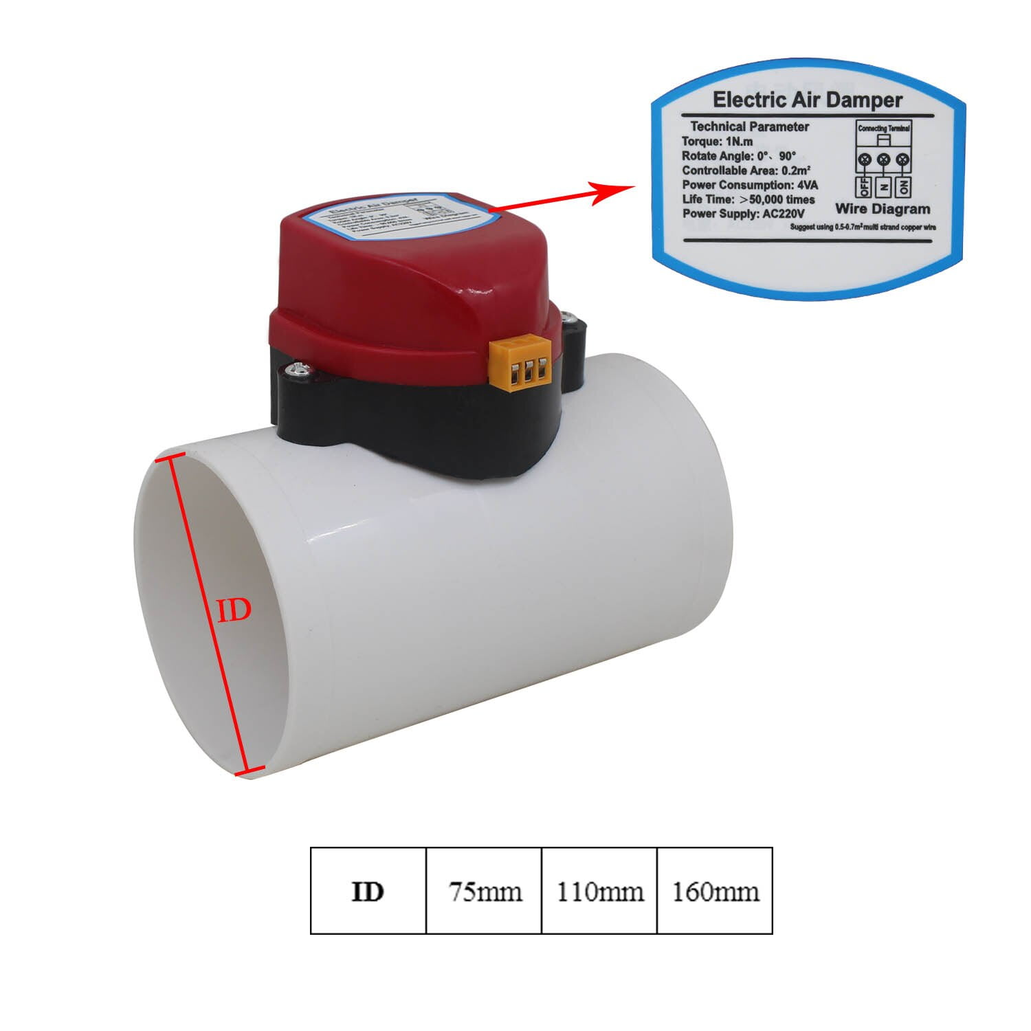 75/110/160 Air Duct Volume Control Valves For Ventilation Pipe 24V 12V