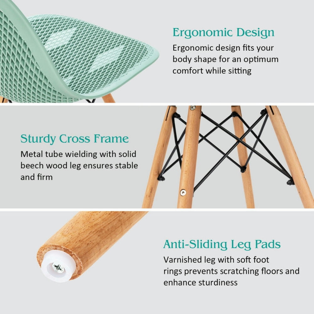 Demi Bonn 4 Pcs Modern Plastic Hollow Dining Chairs Set with Wood Leg, Green