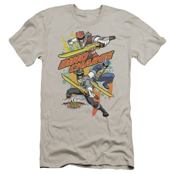 Power Rangers Swords Out Premium Adult Slim Fit 30/1 T-Shirt Silver