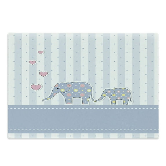 Animal Cartoon Cutting Board, Bath Themed Cheerful Celebration Soft Toned Striped Design, Decorative Tempered Glass Cutting and Serving Board, Large Size, Multicolor, by Ambesonne