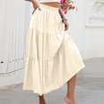 thumbnail image 3 of Wutalume Women's Fashion Summer Bohemian Solid Color Elastic Waist A-Line Pocket Half Length Skirt, Casual and Beachwear Style,Khaki L, 3 of 7