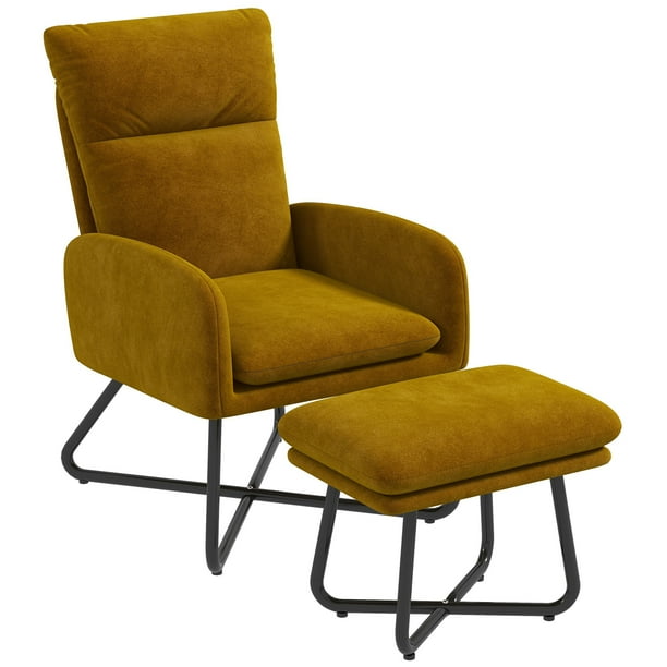Modern Accent Chair with Ottoman Armchair with Metal Legs Yellow