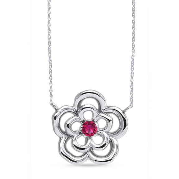 Round Cut Simulated Pink Ruby Flower Pendant Necklace In 10k White Gold Jewelry Gift For Women With 18" Rope Chain