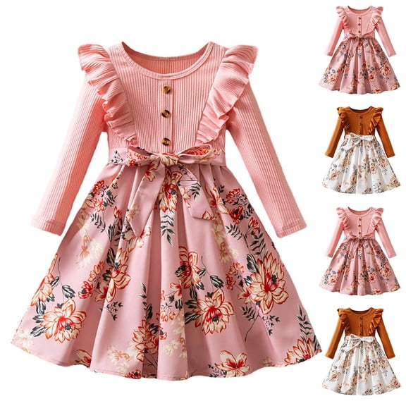 Eltusu Girls Winter Dress, Princess Ruffle sleeve Cotton Thermal Tutu Dress Pink Size 2-7 T