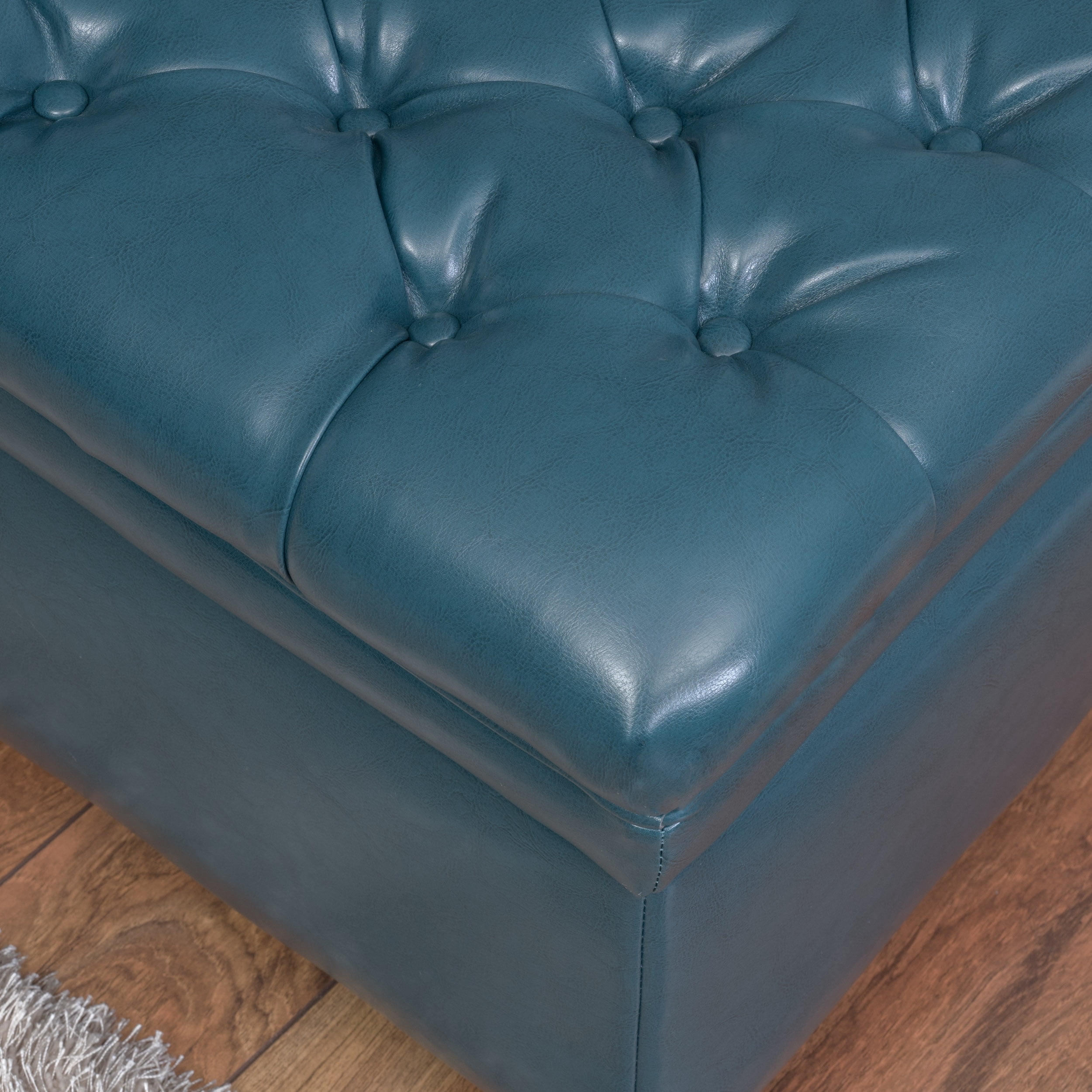 Noble House Barton Tufted Faux Leather Storage Ottoman, Teal