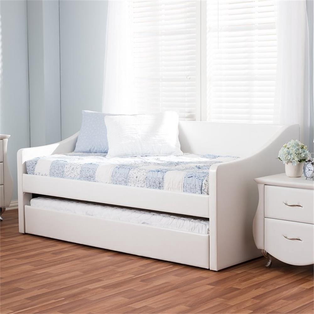 Baxton Studio Barnstorm Modern and Contemporary Faux Leather Upholstered Daybed with Guest Trundle Bed, White