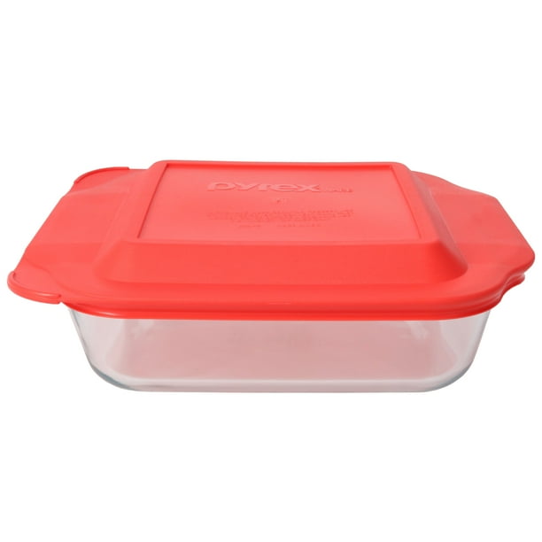 Pyrex 222 Square Glass Baking Dish w/ 222PC Red Plastic Lid Cover