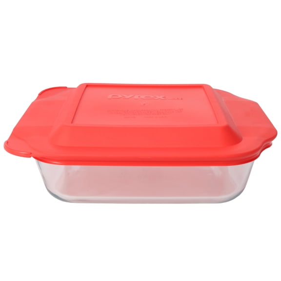 Pyrex 222 Square Glass Baking Dish w/ 222-PC Red Plastic Lid Cover