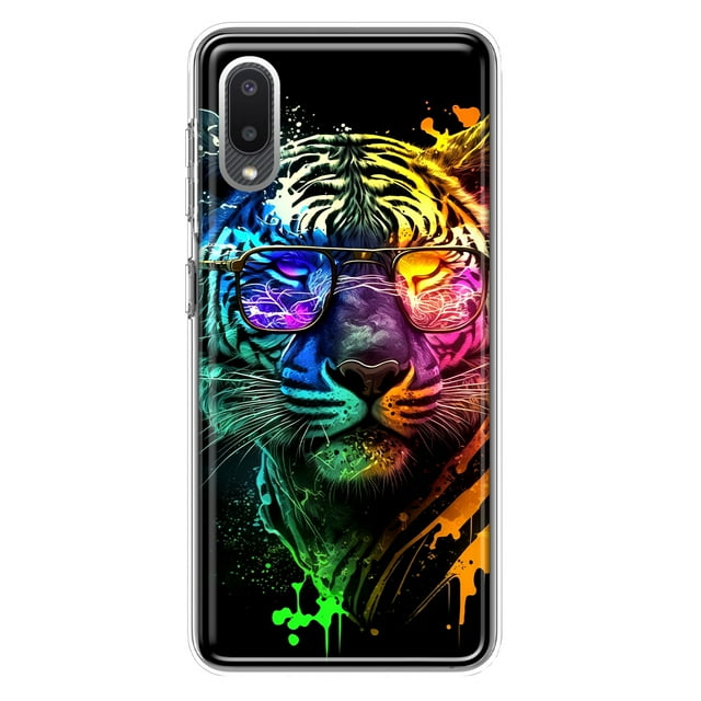 MUNDAZE Samsung Galaxy A02 Neon Rainbow Swag Tiger Shockproof Clear Hybrid Protective Phone Case Cover