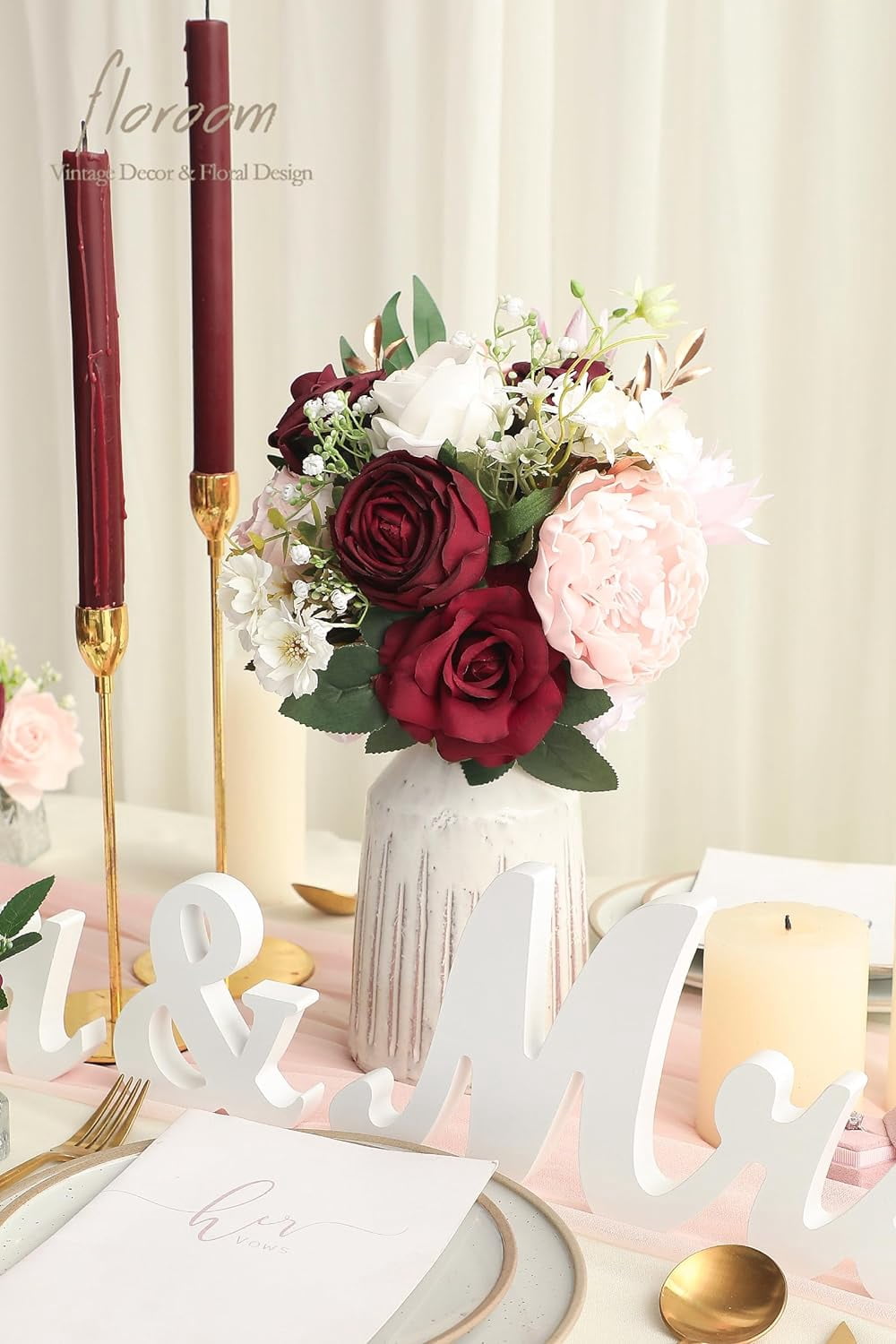 Dusty Rose Cream Artificial Flowers Fake Roses Peonies and Greenery Combo Box Set for DIY Wedding Bouquets Bridal Shower Centerpieces Floral Arrangements Party Tables Home Decorations
