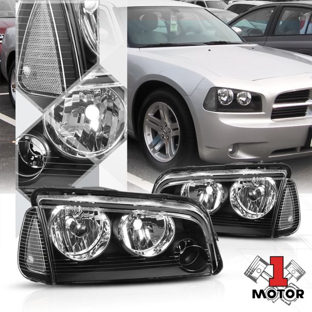 Black Housing Headlight Clear Corner Signal Reflector For 06 10 Dodge Charger 07 08 09 Walmart Com Walmart Com