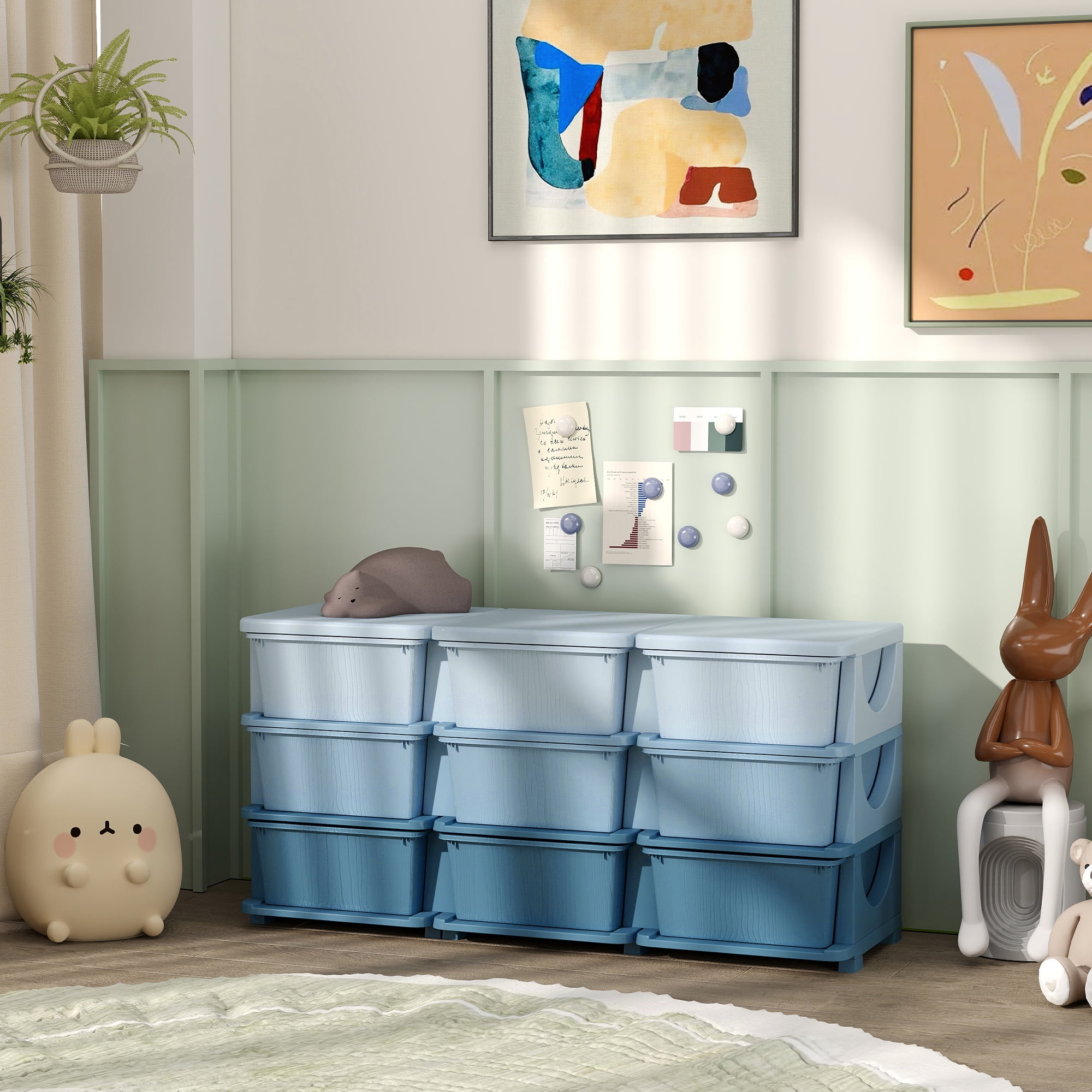Blue 3-Tier Kids Storage Unit - 9-Drawer Toy Organizer with Removable Bins for Nursery & Playroom Five