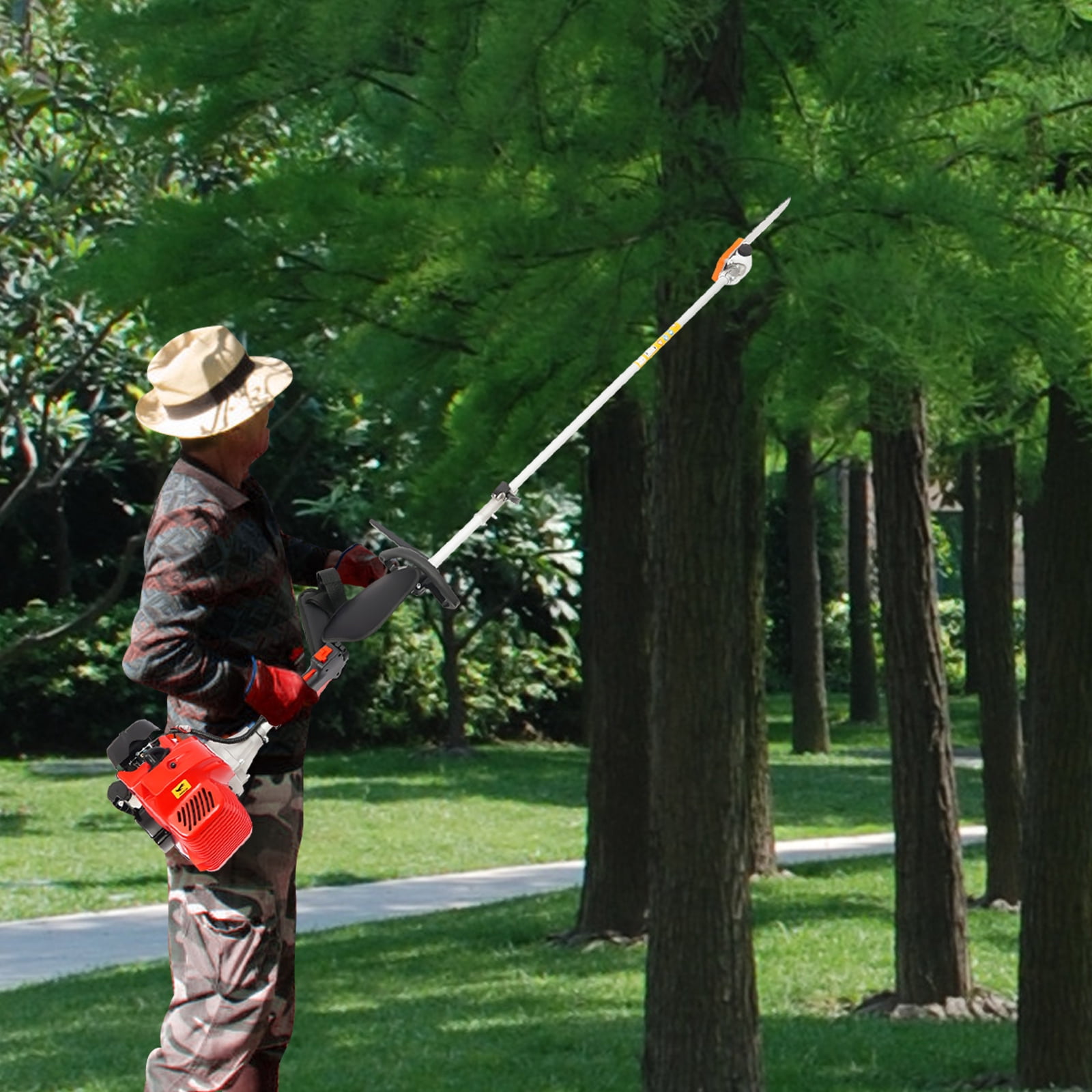 43cc Pruning Chain Saw 6,500-8,500rpm Two-Stroke Gasoline Engine Tree Branch Pruner with Retractable Pole 7.87-11.48ft Adjustable Height Professional Long Pruning Chain Saw