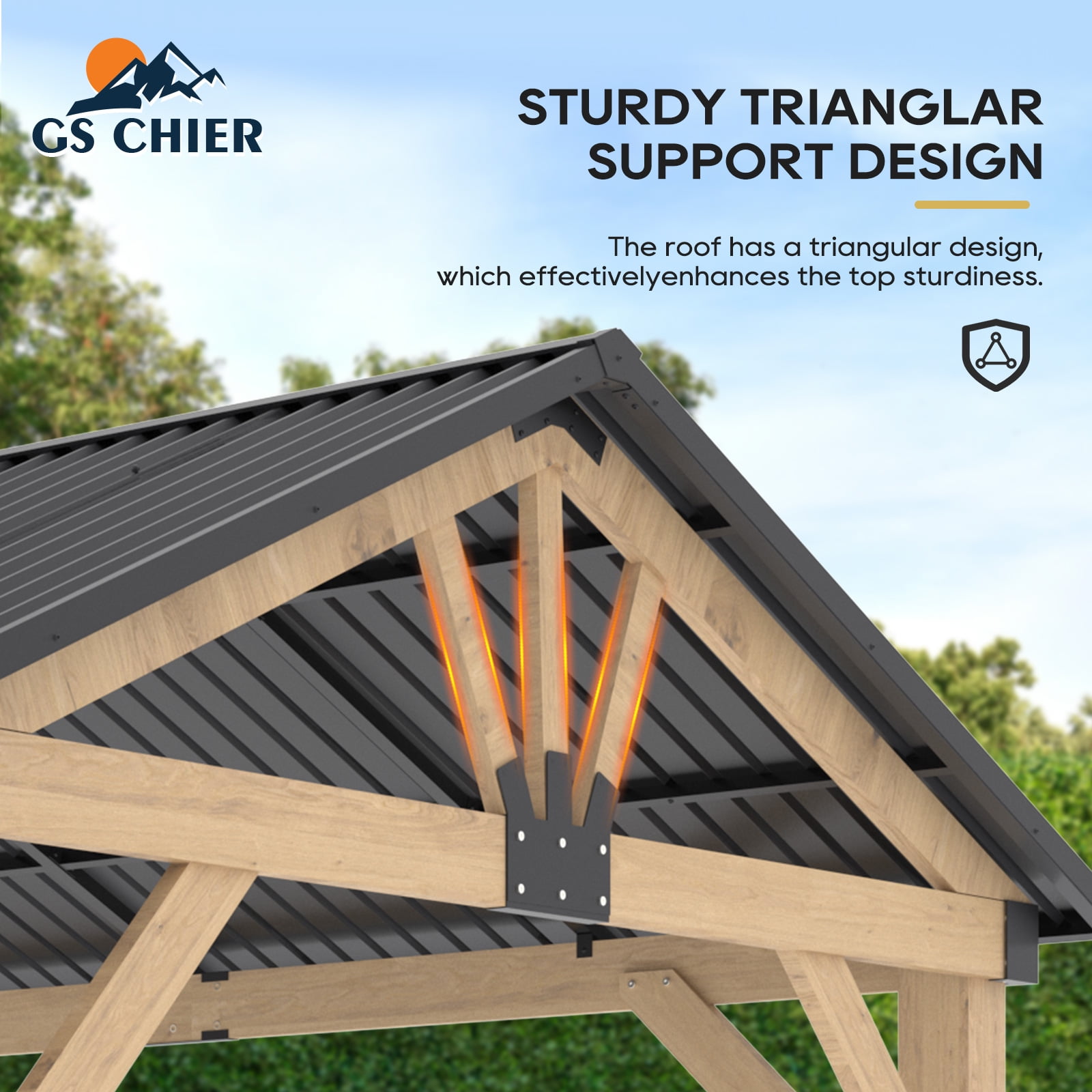 11‘x13’ Outdoor Patio Wooden Gazebo - Cedar Solid Wood Gazebo with Galvanized Steel Roof, Wooden Frame, Pavilion for Lawns, Beach, Patio, Garden (11X13FT)