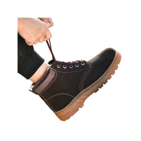 

Woobling Mens Anti-collision Safety Boot Puncture-proof Work Shoes Working Comfort Industrial Boots Plush High Top Brown 9