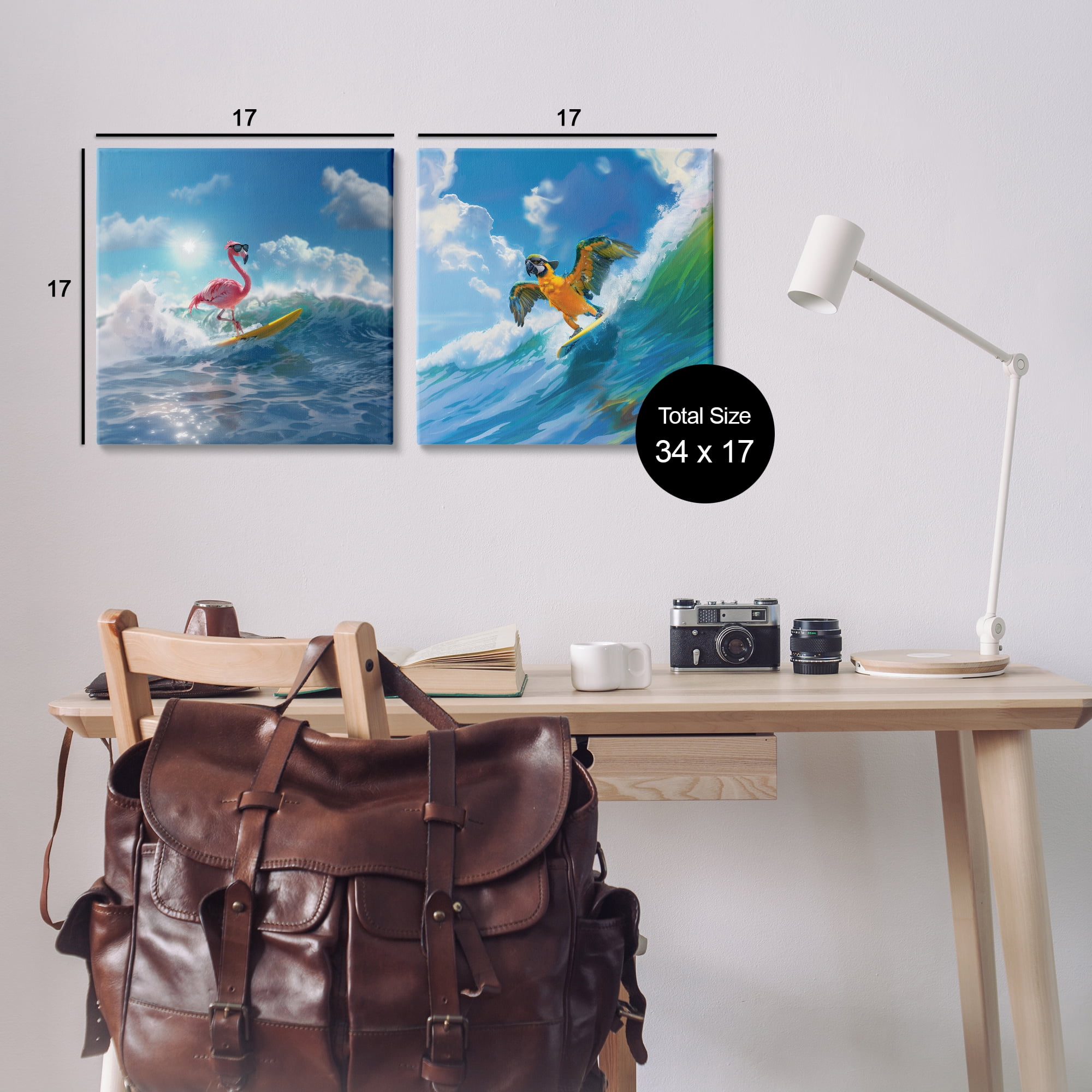 Stupell Industries Parrot & Flamingo Surf Nautical & Beach Painting Wrapped Canvas Art Print Wall Art, 17 x 17, Set of 2