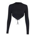 thumbnail image 1 of SUNSIOM Women Long Sleeve Crop Tops Solid Ribbed Knit Backless Lace-up Tops, 1 of 9