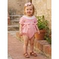 thumbnail image 4 of Cenuakty  Girl 2 Piece Outfit Lace Trim Short Sleeve Smocked Bubble Romper and Bow Headband Cute Summer Clothes, 4 of 9