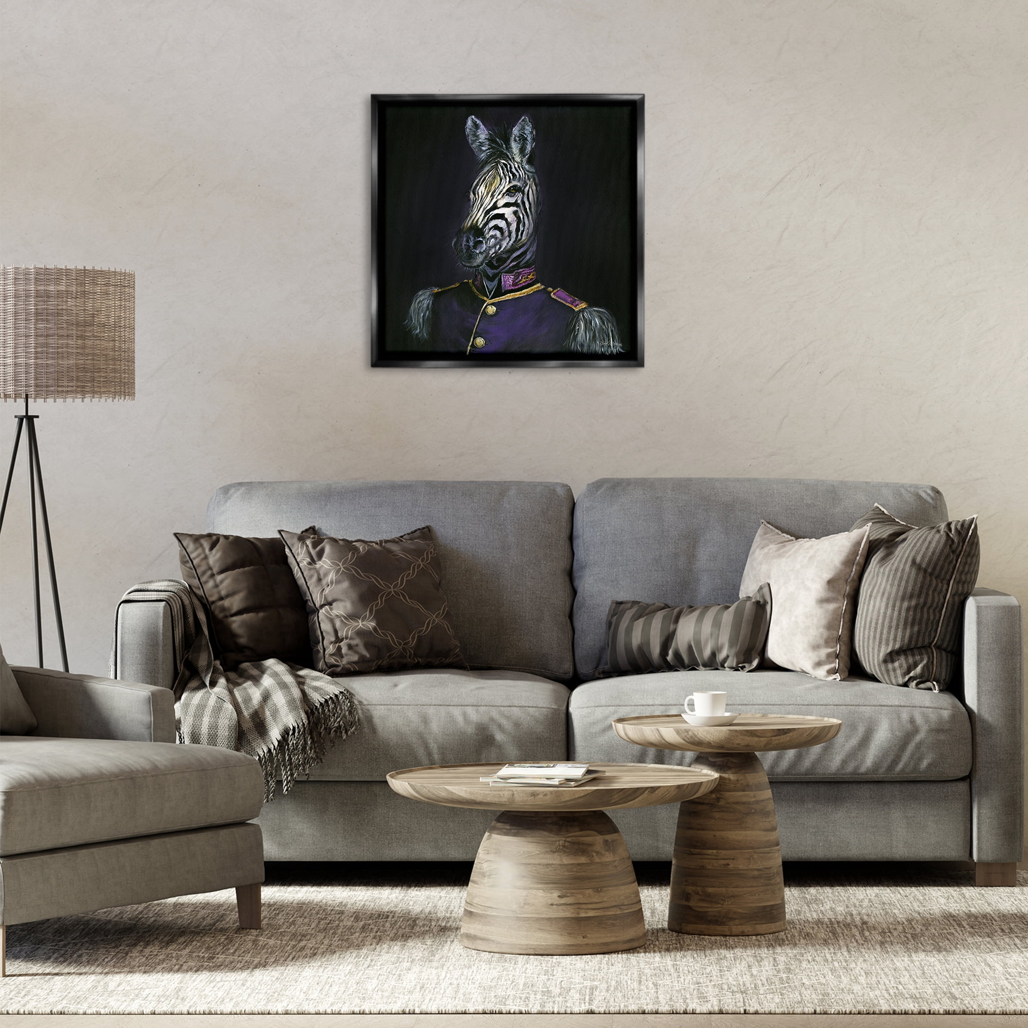 Stupell Industries Historical Coat Zebra Novelty & Humor Painting Black Floater Framed Canvas Art Print Wall Art, 25 x 25