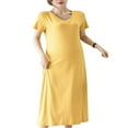 thumbnail image 1 of Robe Unie pour Femme Enceinte, Col en V, Manches Courtes, Robe Midi, Robe d'Été Décontractée de Maternité, 1 of 7