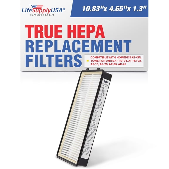 AT-OFL HEPA Filter Replacement Compatible with HoMedics Tower Air Purifiers AT-PET01, AT-PET02, AR-15, AR-25, AR-35, AR-45 by LifeSupplyUSA