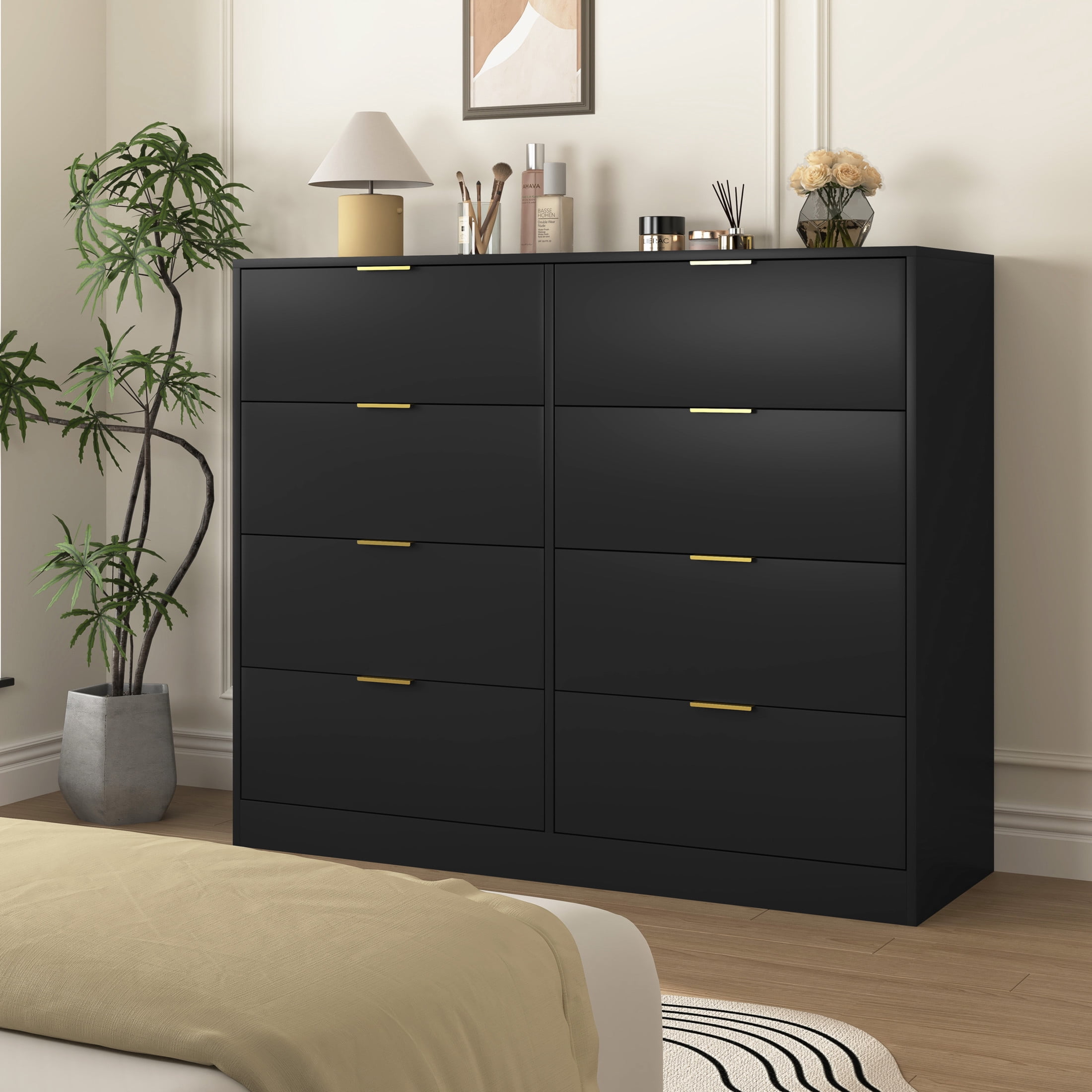 Noble House 8-Drawer Dresser, Wooden Storage Cabinet for Bedroom, Living Room, Black