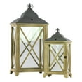 thumbnail image 1 of Wood Rectangular Lantern with C Iron Top, Metal Ring Handle, and Glass Sides Set of Two Coated Finish Dark Khaki Brown, 1 of 2
