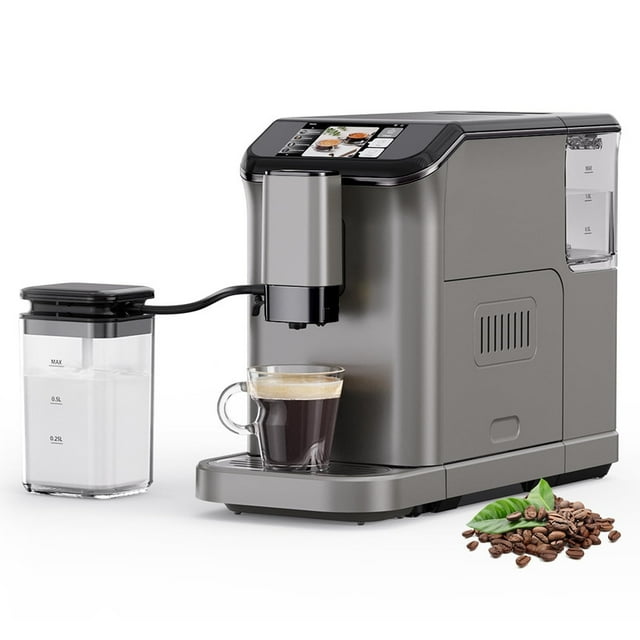 Automatic Espresso Machine with Grinder & Milk Frother, 20 Bar Pressure, 1.5L Water Tank, 6 One-Touch Recipes, Self-Cleaning – 120V