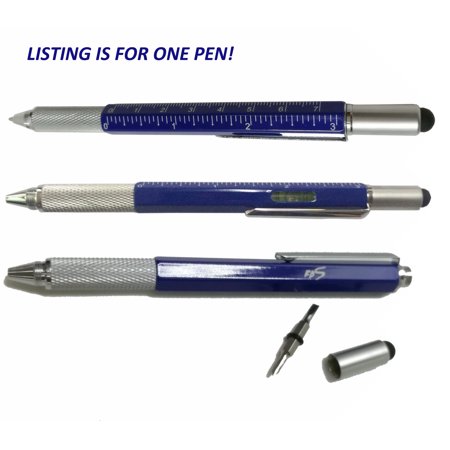 FixtureDisplays® Multi-tool Screwdriver Pen with Stylus Flat and Phillips Screwdriver Bit Bubble Level and inch cm Ruler 16792