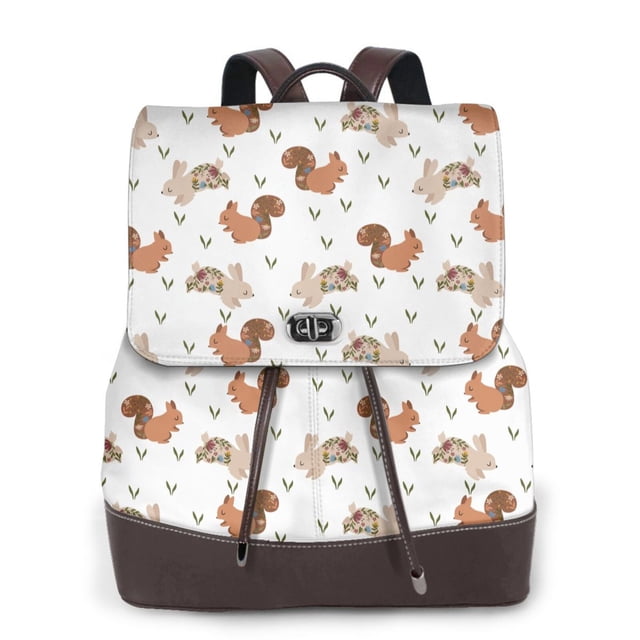 Disketp Rabbit And Squirrel Mochila de Cuero para Mujer, Bolso de Espalda Antirrobo con Estilo para Viaje, Trabajo y Uso Diario