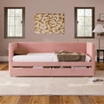 thumbnail image 3 of Harper & Bright Designs Twin Size Corduroy Daybed with 2 Storage Drawers, Modern Twin Upholstered Daybed Frame, Twin Sofa Bed for Living Room Bedroom Guest Room, Pink, 3 of 11
