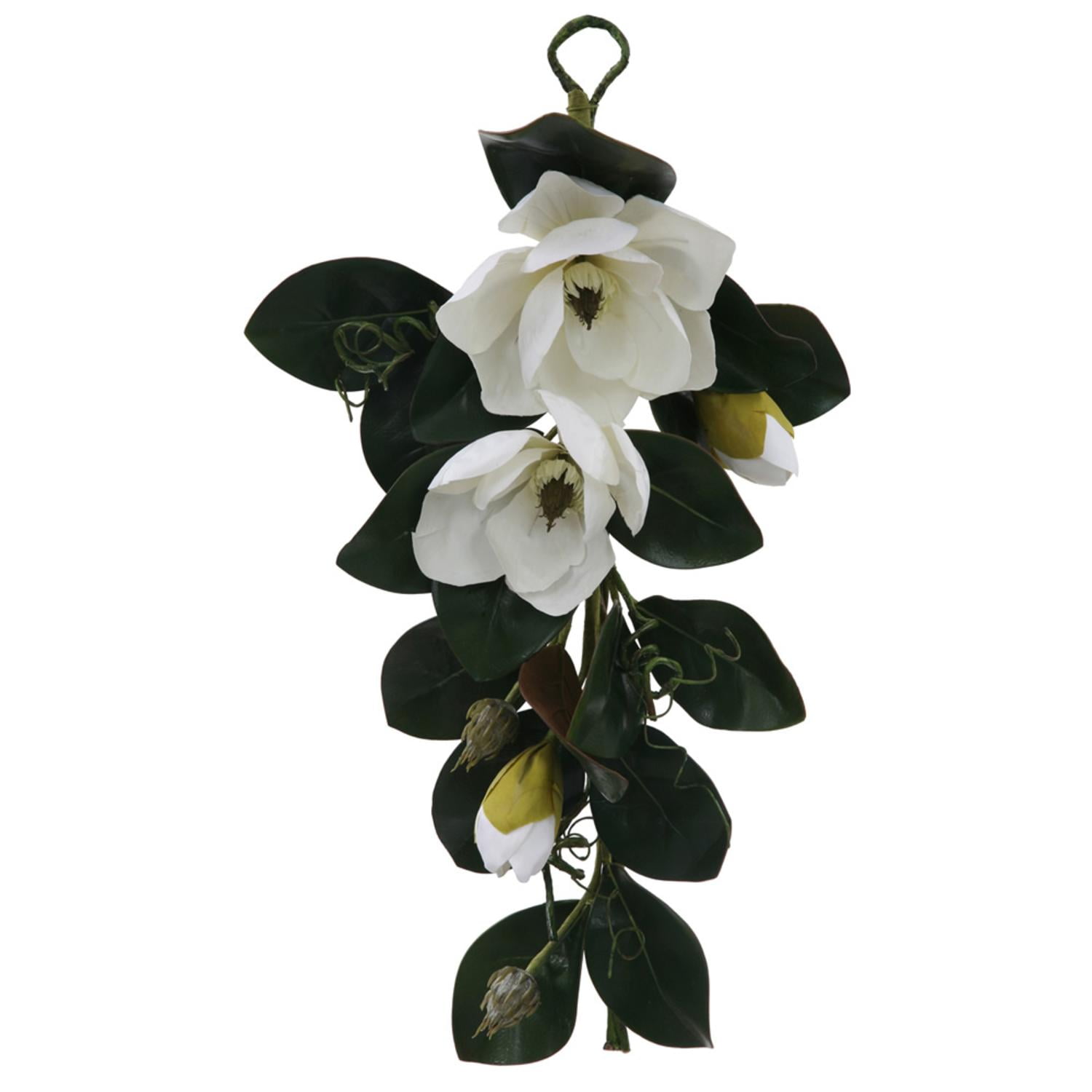 28" White Magnolia Flower and Leaves Artificial Silk ...