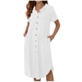 thumbnail image 1 of Robes Décontractées pour Femmes, Couleur Unie, Boutonnée, Col en V, Col à Revers, Robe Midi, Manches Longues/courtes, Robe Chemise avec Poches, 1 of 7