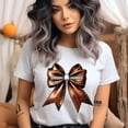 thumbnail image 2 of Football Bow T-Shirt | Sparkly Brown Game Day Graphic Tee for Women, Maroon, Size XL, 2 of 6