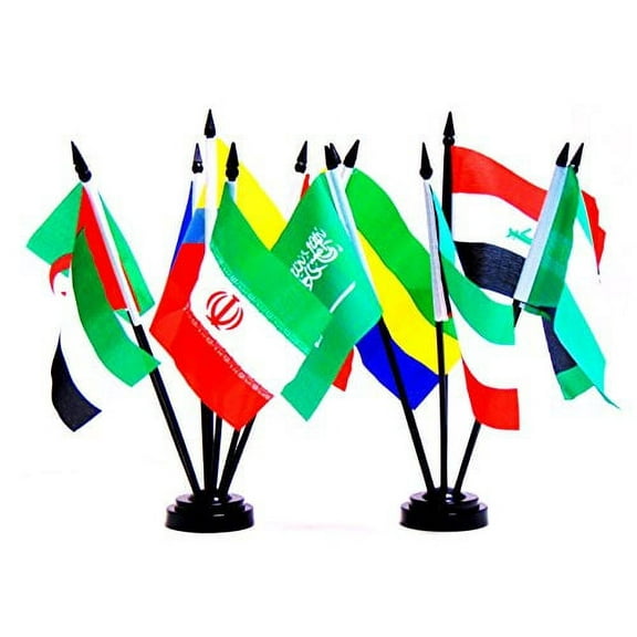 ORGANIZATION of the PETROLEUM EXPORTING COUNTRIES (OPEC) WORLD FLAG SET with BASE-14 Polyester 4"x6" Flags, One Flag for Each Country in OPEC, 4x6 Miniature Desk & Table Flags, Small Mini Stick Flags