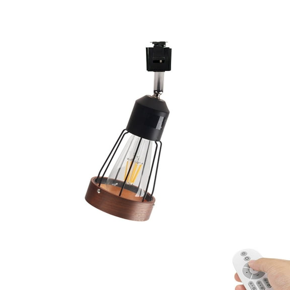 KAYYELAMP Adjustable Angle J-Type Retro Style Track Head Lighting E26 Base Brown Wood Metal Black Track Ceiling Lamp Dimmable Fixture For Kitchen Aisle Home Office