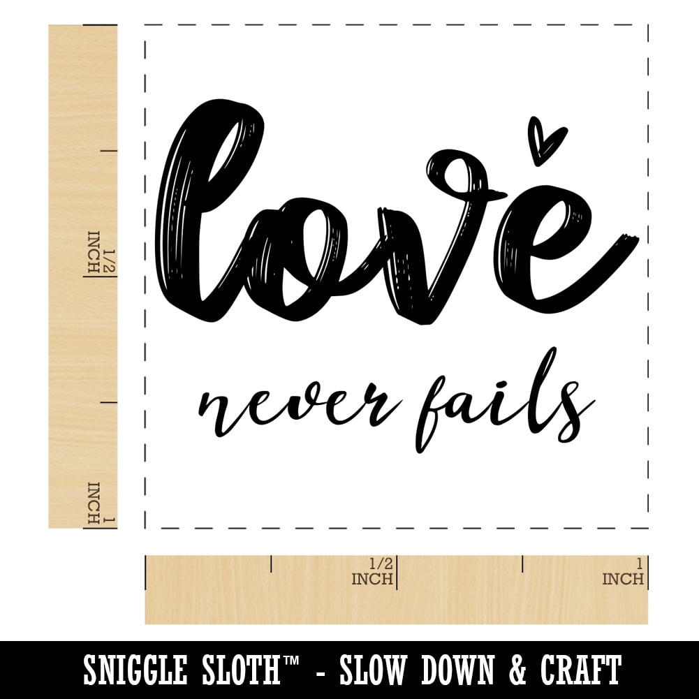 Love Never Fails Inspirational Bible Verse Self-Inking Rubber Stamp Ink Stamper - Brown Ink - Small 1 Inch