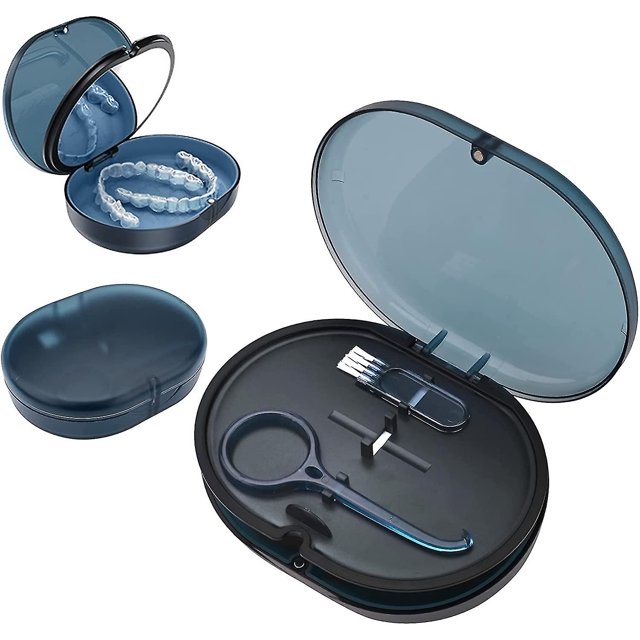 Denture Case,2-tier Denture Storage Box With Mirror Orthodontic Denture Box Retainer Container